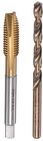 uxcell M8 x 1.25 Spiral Point Thread Tap and 6.8mm Drill Bit Set, Metric Titanium Plated Cobalt High Speed Steel Machine Screw Thread Tap Threading Tool