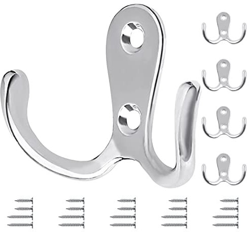 Bolatus 5 Stück Kleiderhaken Silber Garderobenhaken Vintage Doppelhaken Wandhaken Metall Retro Haken zum Schrauben für Küche Badezimmer Wand
