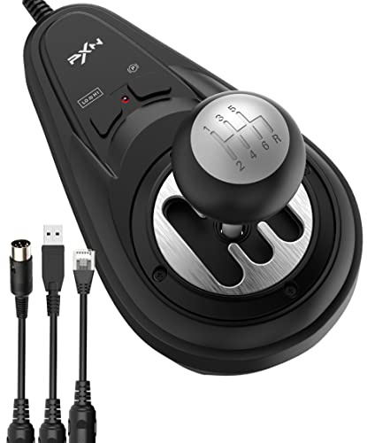 PXN A7 Schaltung, Gaming Lenkrad Schalthebel - Universal Shifter PC, 6+R Gängen, 3 Kabeln (USB, RJ11, DIN), P-Bremse und Hoch-Niedriggeschwindigkeits-Tasten - Gangschaltung für PC