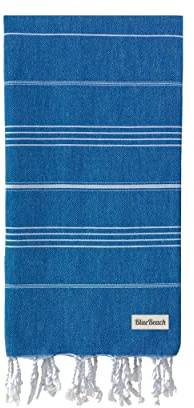 Blue Beach Turkish Towel - 100x180cm Large Turkish Hammam Peshtemal Towel - Super Absorbent, Quick Dry, Sand Free, Lightweight, Compact Towels for Swimming, Bath, Yoga Gym, Sauna and Travel (Blue, 1)