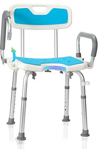 Cecaylie Taburete de ducha para personas mayores, asiento de ducha con respaldo y reposabrazos, altura ajustable, taburete de baño con antideslizante, aluminio para la ducha,Blanco,8988