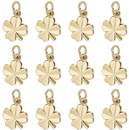Beebeecraft 1 Box 40 Stück Vierblättriges Kleeblatt Anhänger 18 Karat Vergoldet Glückskleeblatt Charms Aus Gold Mit Springendem Ring Für Armbänder Halsketten DIY