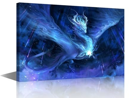 TISHIRON Red Dragon Print Volcano Mythical Virtual Animal Pictures for Living Room Motor Race Canvas Painting 1 Panel Wall Art Artwork Home Decor Giclee Wooden Framed Stretched Ready to Hang 24x16in