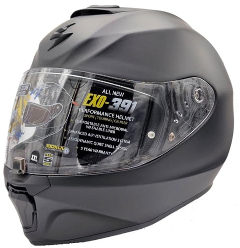 Scorpion Exo-391 Noir Mat Solid | Casque de Moto intégral Unisexe pour Homme et Femme - Homologué ECE 22.06 (XXL)