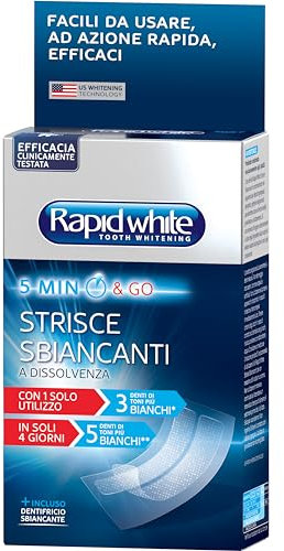 Rapid White - Strisce Sbiancanti Denti, per Uno Sbiancamento Fino a 5 Toni, Senza Perossido, Rimuove Macchie, Trattamento Rapido, Gusto Menta, Clinicamente Testato, 2x8 Strips