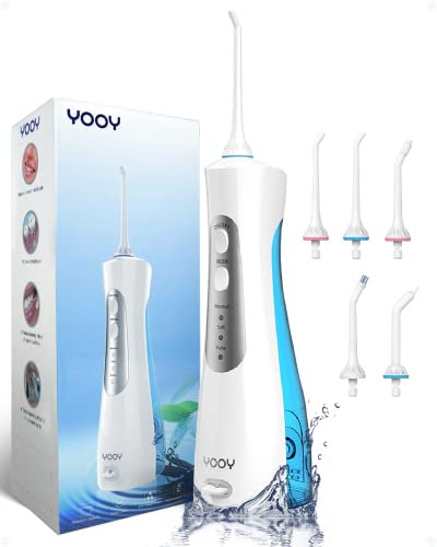 YOOY Idropulsore Dentale, Irrigatore Orale Professionale,Con 5 Ugelli E 3 Modalità, Pulisce Efficacemente i Denti, Ricarica USB, Adatto Per La Casa E Il Viaggio Water Flosser