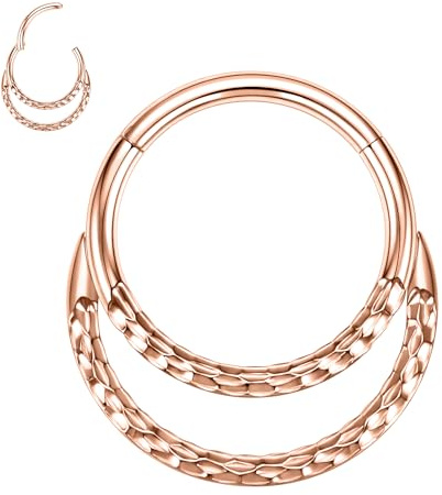 16G Septum Ring Daith Rook Tragus Helix Conch Piercing Schmuck 10mm Septum Daith Schmuck Nasenring Hoop Double Nose Ring Cartilage Daith Earring 316L Surgical Steel Hammered Septum Clicker Rose Gold