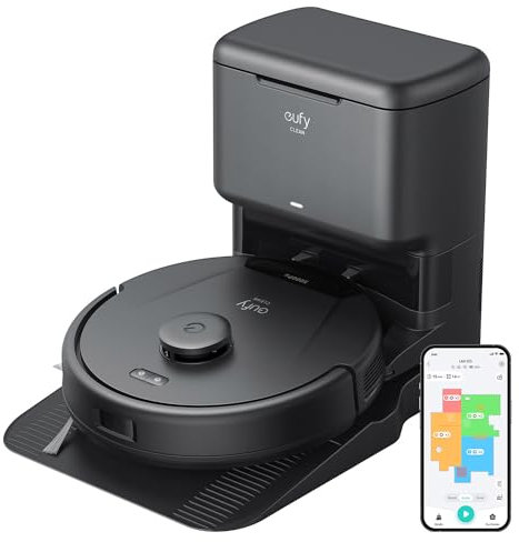 eufy Robot Aspirador L60 con Estación de Aspiración, 5000 Pa, Anti-Enredos, Estación de Aspiración de 60 días sin vacío, Navegación Láser iPath, para la Limpieza del Piso Profundo