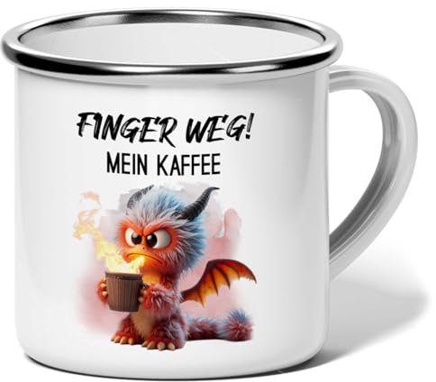 MeLifestyle Kaffeetasse Tasse Becher Motiv Finger weg - Mein Kaffee | Emaille 240ml | Geschenk, Freund, Freundin, Kollege, Kollegin, Bürotasse