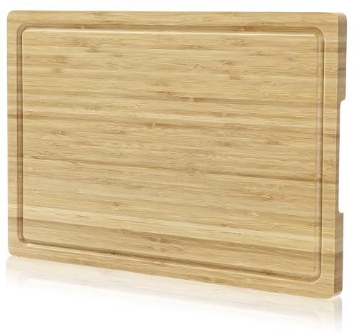 Schneidebrett aus Bambusholz für die Küche, 45,7 x 30,5 cm, großes Schneidebrett, Käsebrett aus Holz, mit seitlichen Griffen und Saftrillen