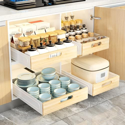 Ausziehbare Schublade KüChe Holz Carbon Steel, Schrank Organizer Schublade Ausziehbar Ohne Bohren, Teleskopschublade Zum Kleben, Schrank Organizer Schublade Ausziehbar Küchenschublade ( Color : White