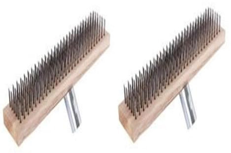 Balai à chocs en fil métallique - 1/2 brosse à gratter réutilisable - Balai de jardin épais - Râteau à feuilles - 30 cm - Balai de sol portable en acier avec poignée en bois - Poils durs pour allées