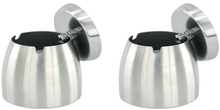 2pcs Silber Edelstahl kleiner Aschenbecher mit Metallabdeckung，Winddichter Aschenbecher aus Edelstahl für das Home Office, den Desktop, die Terrasse, den Balkon im Freien.