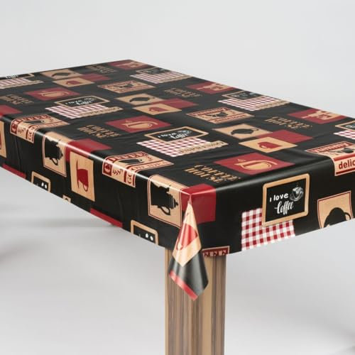 laro Wachstuch-Tischdecke Wachstischdecke Gartentischdecke Kaffee Barista Schwarz Rot, Muster:Kaffee Barista Schwarz Rot, Größe:100x140