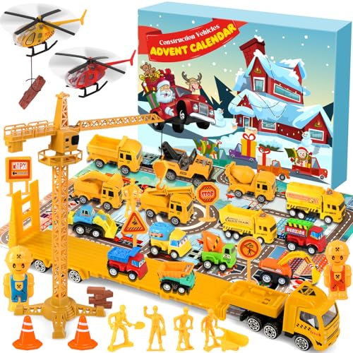 iZoeL Adventskalender 2025 Kinder Auto, Spielzeug ab 3 4 5 6 7 8 9 Jahre Junge Fahrzeuge Auto 24 Überraschung Baufahrzeug Flugzeuge Fahrzeugekalender Weihnachtskalender Geschenk für Kinder