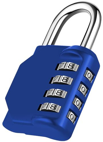 NAGE Vorhängeschloss Zahlenschloss 4 Stellig, Zahlenschloss Spind für Fitnessstudio und Schule, Zahlen Vorhängeschloss Wetterfest für Gartentür, Kellertür, Zäunen, Garagen (1 Stück, Blau)