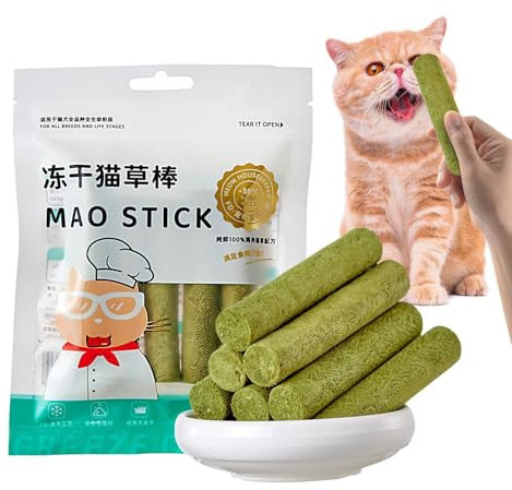 Niktule Katzengras Sticks, Katzengrasstäbchen Für Gelangweilte Wohnungskatzen, Gefriergetrocknetes Rohes Katzenfutter, Sanftes Natürliches Kauspielzeug, Katzengrasstab Zum Stressabbau Für Katzen