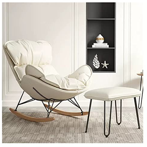 Moderner Schaukel-Sessel mit Ottomane, bequemer Kinderzimmer-Sessel für Wohnzimmer, gepolsterter Relax-Sessel aus Samt, Loungesessel mit dickem Kissen, weißer Fußhocker im Lieferumfang enthalten