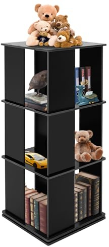 Loohacp Drehbares Bücherregal, 97cm Dekoregal Hohes Standregal, 2-Stöckiges Bücherregal Schmales Büch-erregal, für Wohnzimmer Ecke, Holz, Schwarz