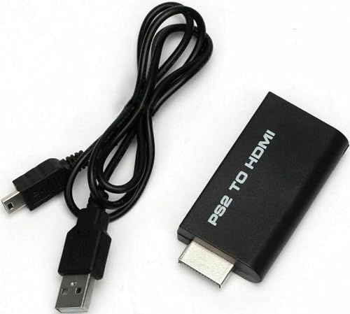 AYMBH Convertisseur PS2 vers HDMI – Adaptateur vidéo Full HD 1080p avec sortie audio de 3,5 mm | Plug & Play pour écran HDTV/HDMI | Prend en charge les modes d'affichage PS2 480i/480p/576i | Design