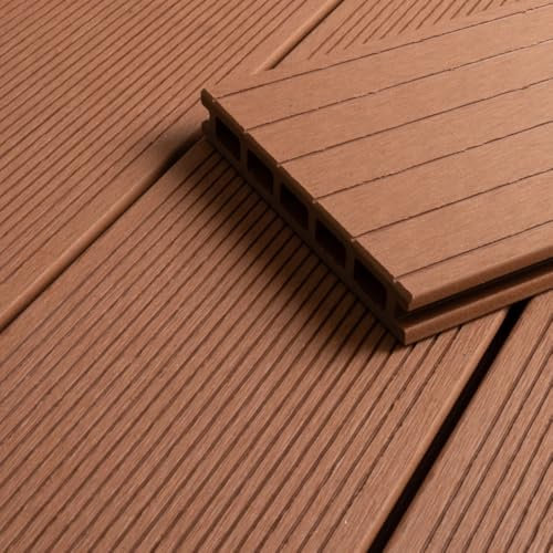 HORI BPC Terrassendiele Hellbraun | Terrassenplatten | beidseitig verwendbar | Terrassenboden | Diele | BPC Holzfliesen | Terrasse Garten Balkon | Hohlkammer | Dielenlänge: 2900 x 140 x 22 mm