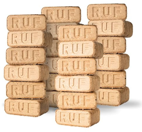 Carbeth Plants - RUF Briquettes x 24 (20kg) Heat Bricks - Eco-Friendly Organic Recycled Compressed Wood Blocks for Stoves, Log Burners, Fire Pits, BBQs & Open Fires - Up to 3hr Burn Time