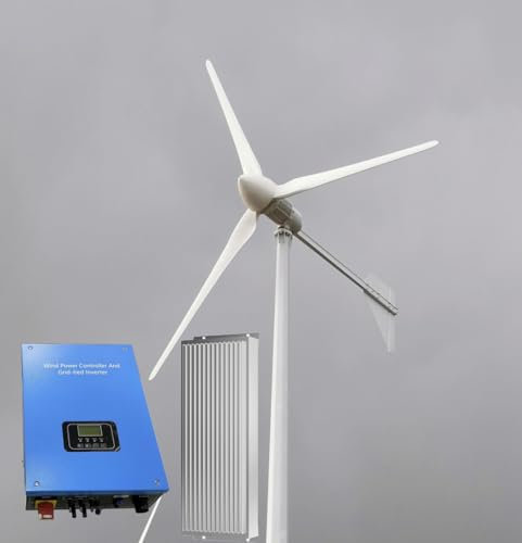 KX-ENERGIE Netzkopplung 5000W Horizontale Windkraftanlage Komplettanlage On Grid 3-Phasen Windgenerator 3 Blätter Windturbine mit Grid Wechselrichter für 220Vac/230Vac Einphasig Mains Stromnetz