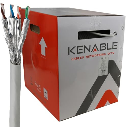 kenable Indoor CAT6A Ethernet Cable Reel S/FTP Shielded Full Copper 23AWG Network Cable 305m Grey