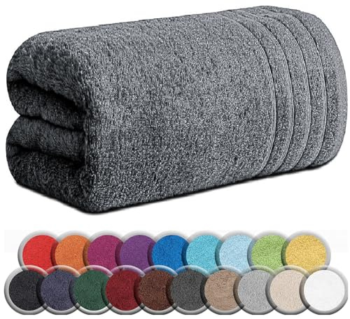 TEXTILESY Extra Large Super Jumbo Bath Sheet 100 x 200 cm-600 GSM Luxury 100% Egyptian Combed Cotton Big Towels Soft Hotel Quality XXL Bath Sheets (Charcoal Grey)