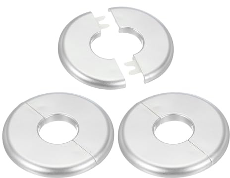 PATIKIL Rohrabdeckung Wand Split Flansch Rohrmanschette 1,1/28mm, 3 Stücke ABS Runde Selbstklebende Rosetten Wasserhahn Armaturen-Abdeckungen für Wasserrohr Wasserhahn Dekoration, Silber