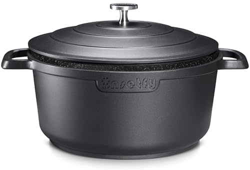 INSETFY Olla grande para horno holandés con tapa, olla de aluminio fundido de 7.5 cuartos de galón con dos asas, ligera para hornear pan, estofar y asar (negro)