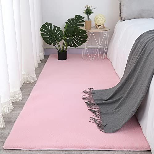 SXYCYRC Hochflor Teppich wohnzimmerteppich Langflor - Teppiche für Wohnzimmer flauschig Shaggy Schlafzimmer Bettvorleger Carpet,Pink a,50 x 160 cm