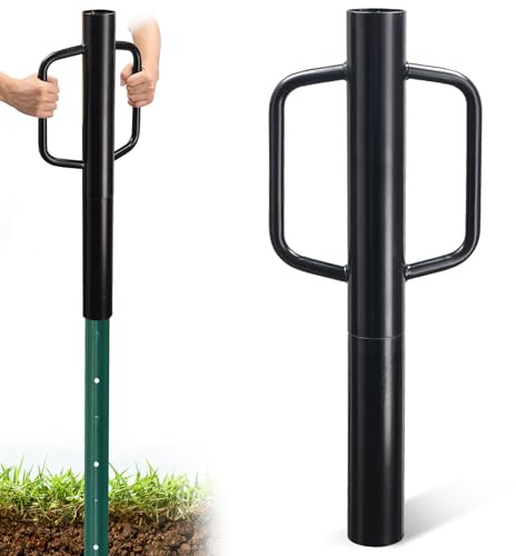 COCONUT 32 Long T Post Driver, 19 LBS Fence Post Driver with Handles, Metal Fence Post Pounder Hand Post Rammer Pilling Tool for U Channel Wooden Post
