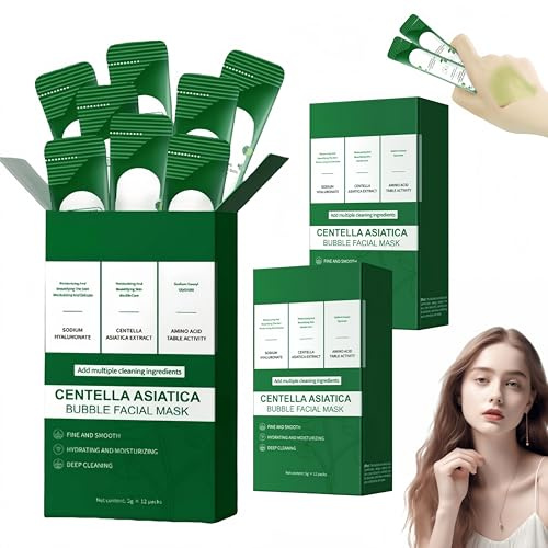 Centella Asiatica Bubble Face Mask, nährende Feuchtigkeitsmasken, 10 Sekunden schäumende, feuchtigkeitsspendende, tiefenreinigende und porenreduzierende Schaummaske für alle Hauttypen (2STÜCK)