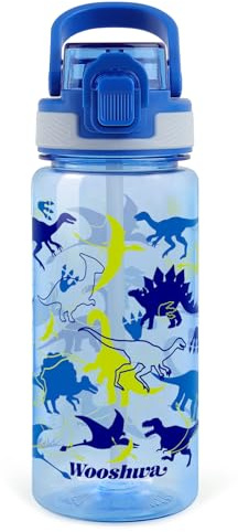 Gourde Enfant avec Paille 600ml Anti Fuite sans BPA - Dinosaure Bleu | Verrouillage Sécurisé, Bouteille d'eau pour Fille Garçon Enfants, pour L'école Sport Voyage