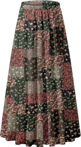 Genfien Women Skirts Elastic High Waist Maxi Chiffon Skirts for Women with Lining Summer Vintage Long Elegant A-Line Beach Skirt
