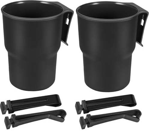 2Pcs Car Cup Holder, Black Stowing and Tidying car drink holders with 2 Pairs Air Vent Clips, Universal Vehicle Cup Holder Insert for Coffee Mugs Water Bottles and Juice Beverage Cans (2, Black)