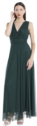 VALORIALUXE Abito Lungo da Cerimonia Donna in Tulle Elasticizzato con Scollo a V – Made in Italy (IT, Testo, L, Regular, Regular, Verde Bosco)