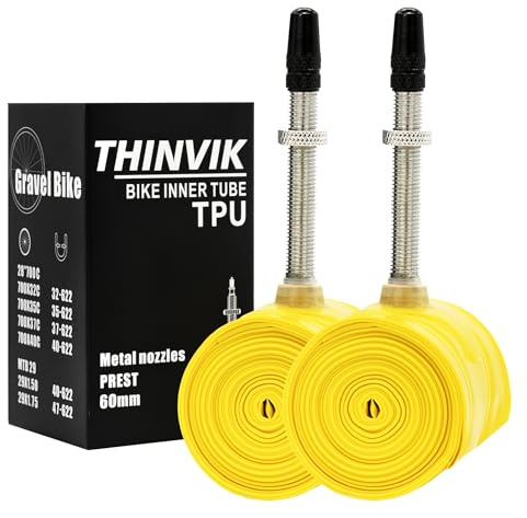 Thinvik TPU-Innenschlauch aus Metall, Presta-Ventilschaft für Gravel-Bike-Reifen, 700 cc, 33–50 c/73 cm x 1,5–1,75, Fahrradschlauch, 65 mm Länge des Presta-Ventils, 2 Stück (ein Paar)