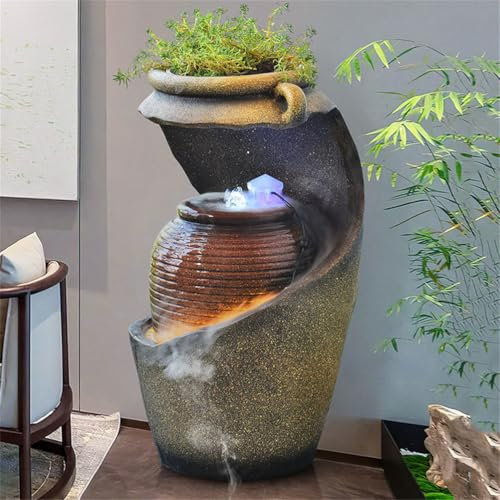 WSNCXFW Fontana a Cascata per Esterni, Fontana a Cascata per Esterni, fontane Zen a Cascata indipendenti Fengshui da Giardino con luci a LED e Pompa, fontane con mangiatoia per Uccelli, per Giardino