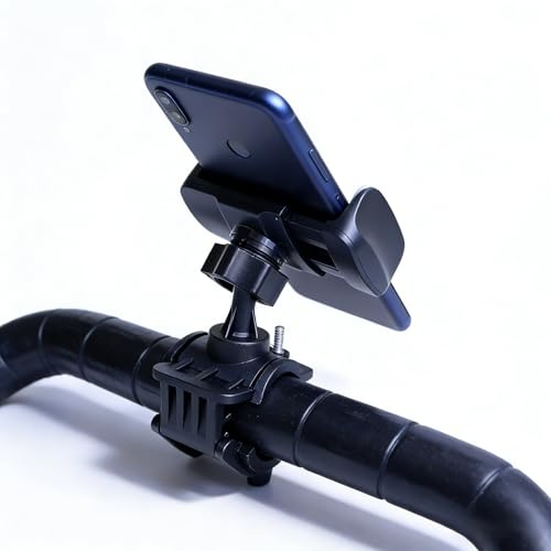RHINORO Golf Trolley Universal Mobile Phone Holder Handlebar Clamp Lock | Fits Most phones, Bike Trolley Pram Mount, Ultra Lightweight Portable Design, Handlebar clamp with lock for stability, Black