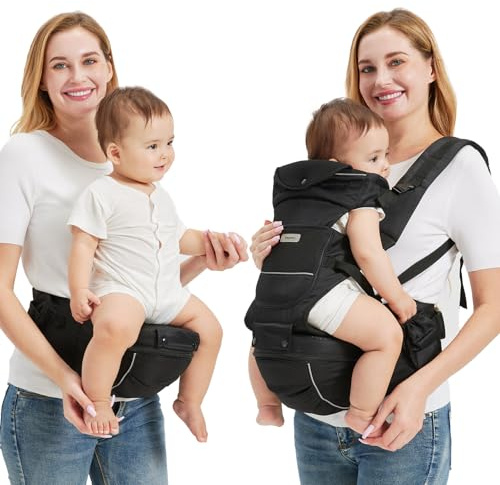 Marsupio con sedile laterale, 2 in 1 rivolto in avanti per bambini attivi, marsupio rimovibile per neonati fino a 20 kg, adatto per tutte le stagioni, adatto per girovita (nero)