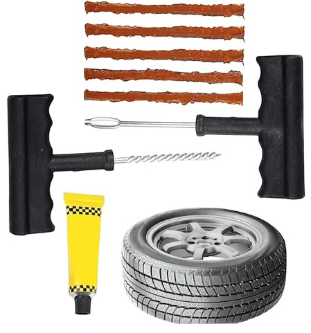 Topolenashop Kit Riparazione Pneumatici Auto e Moto Professionale – Set Ripara Gomme con 2 Strumenti a T e 5 Strisce – Per Forature Tubeless di Auto, Moto, SUV, Jeep, Camion e Trattori – Art.003026
