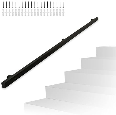 Black Staircase Banister Handrail - Complete Kit | 30cm-600cm Handrail for Stairs Industrial Wrought Iron Stair Railing | Wall Mounted Hand Rails(2ft/60cm)