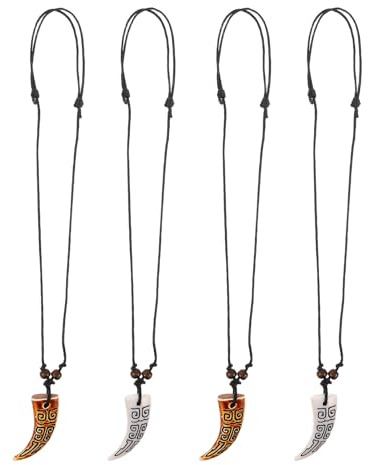 BESPORTBLE 4-Teilige Unisex Halskette Mit ZahnanhäNger Aus Harz Verstellbare Kordelkette Vintage Choker Schmuck FüR Damen Und Herren Strand Mit KüNstlichem Zahn AnhäNger