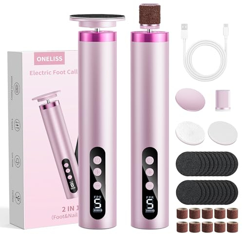 ONELISS Pedicure Elettrico Professionale, 2 in 1 Rimuovi Calli Piedi Elettrica Calli Piedi Rimozione con 9 Velocità Cuscinetti di Ricambio, Lima per Piedi Talloni Cura Piedi e Unghie, Oro Rosa