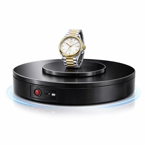 Elektrischer 360° Drehteller mit Fernbedienung – Drehbare Fotoscheibe für Produktfotografie, Videos, Schmuck, Uhren, Schuhe, Modelle & Displays – Profi Präsentationstool (Schwarz, 35 cm)