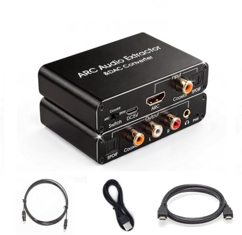 192KHz HDMI ARC Audio Extractor for TV Supports Switching Audio Output | Digital to Analog Audio Converter supports Optical, Coaxial, RCA and 3.5mm audio output for Soundbar Amplifier Speakers