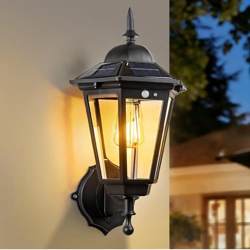 Yaolon Solar Wall Light Outdoor with Motion Sensor, 3 Smart Modes, IP65 Waterproof, Vintage Solar Lantern for Garden Patio Garage Yard