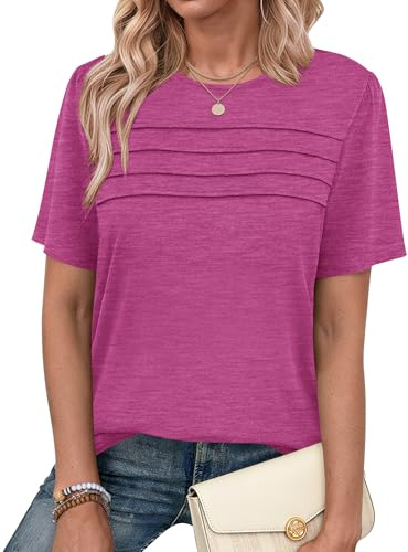 PLMOKEN Blusas Mujer Verano Camisetas Manga Corta Cuello Redondo T-Shirt